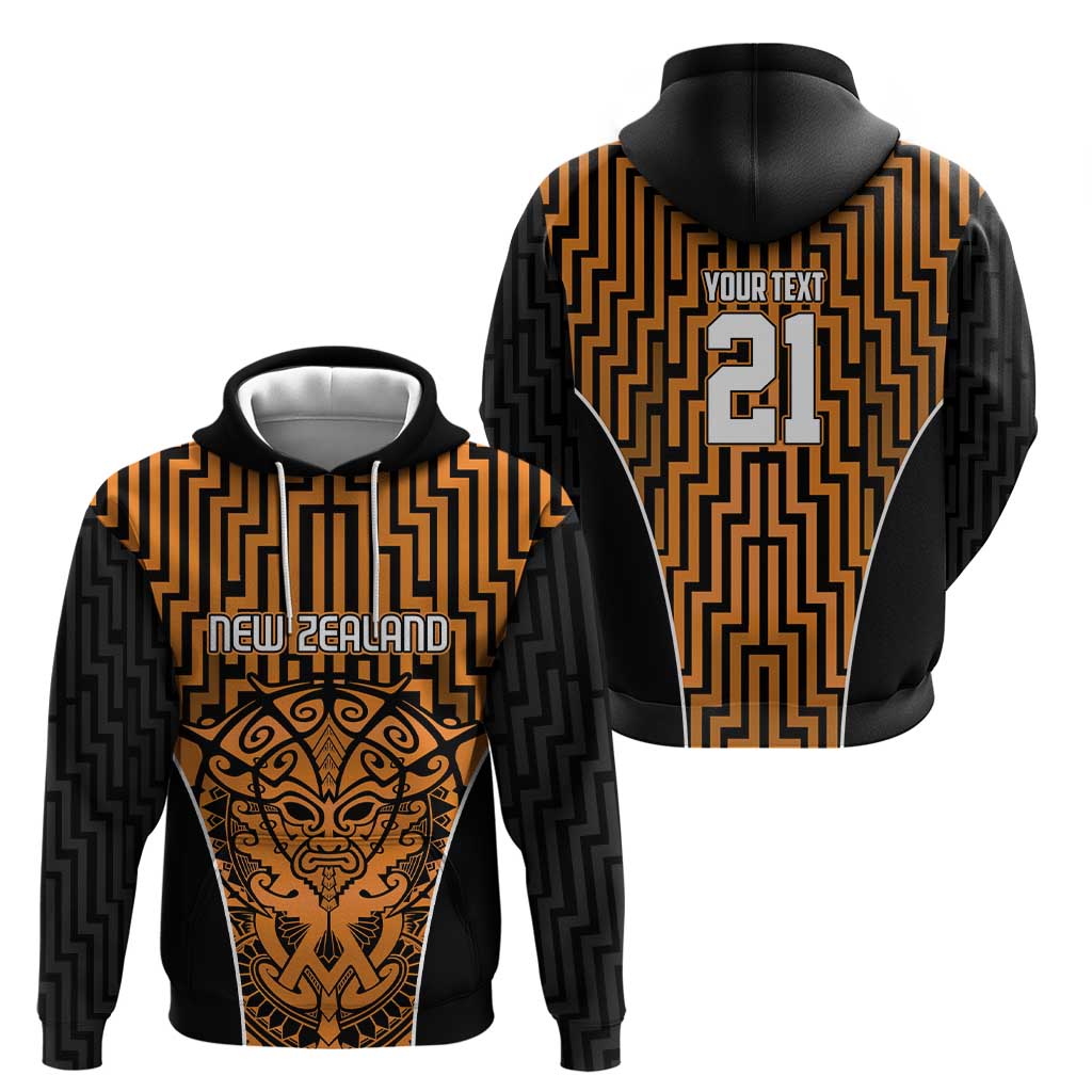 Custom Basketball New Zealand Zip Hoodie Gold Maori Ta Moko Indigenous - Aussie Hoodie