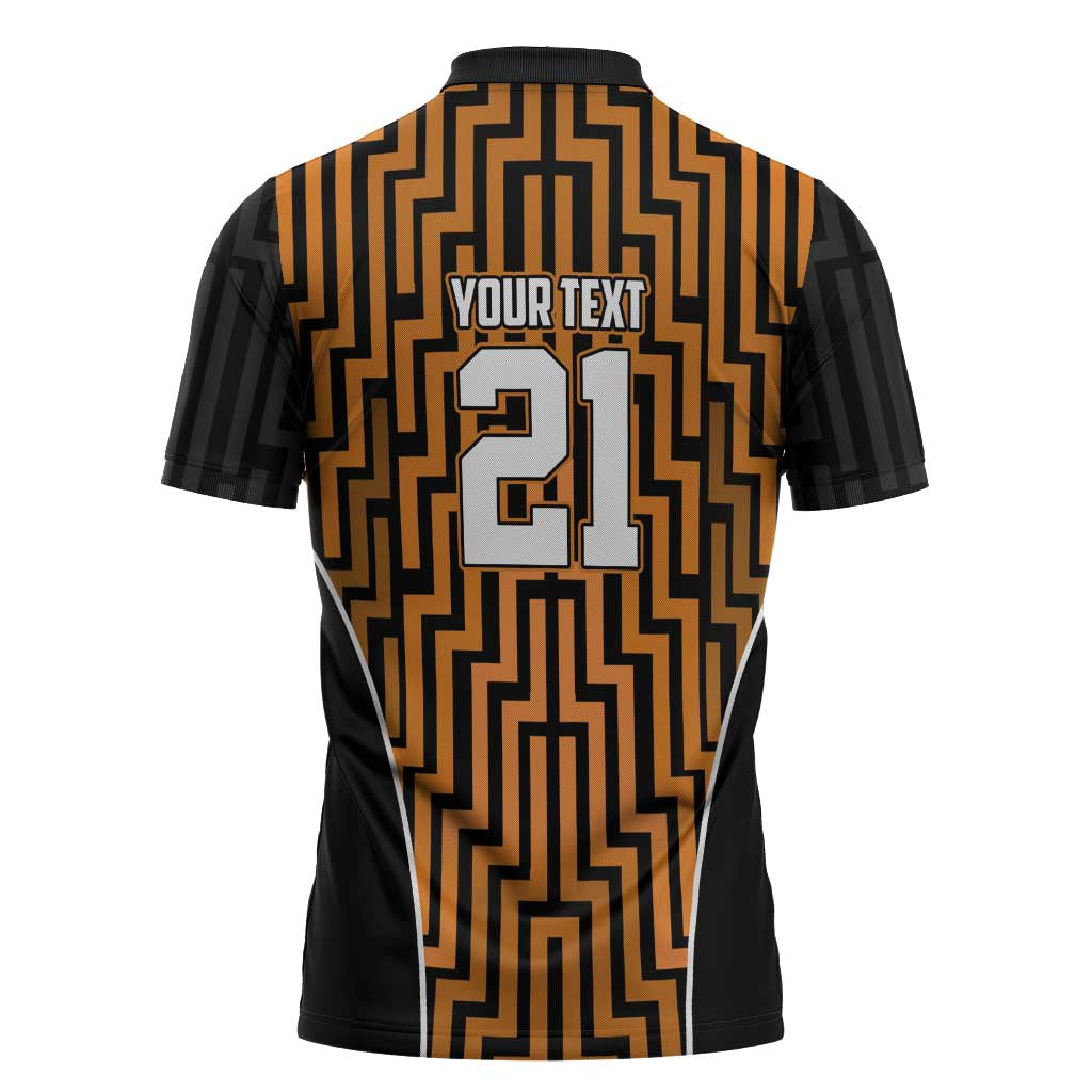 Custom Basketball New Zealand Zipper Polo Shirt Gold Maori Ta Moko Indigenous - Aussie Hoodie