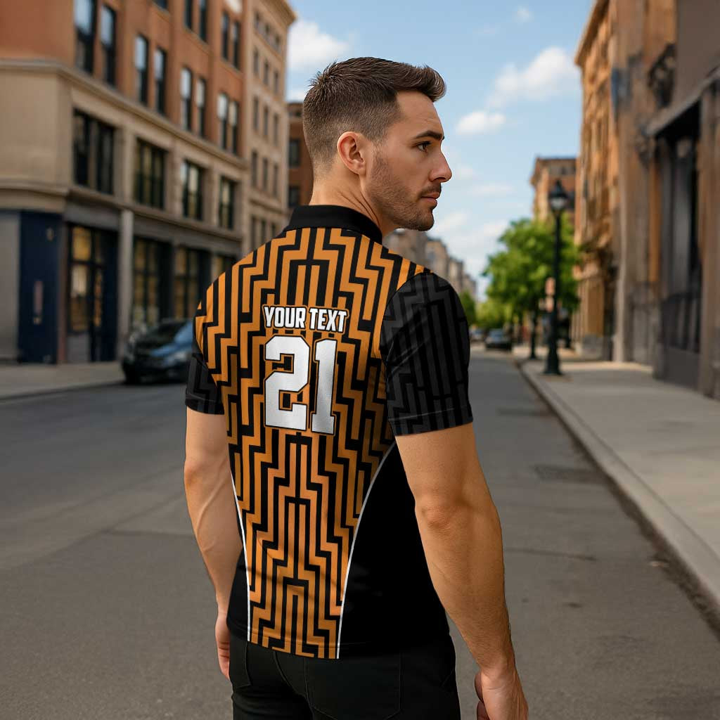 Custom Basketball New Zealand Zipper Polo Shirt Gold Maori Ta Moko Indigenous - Aussie Hoodie