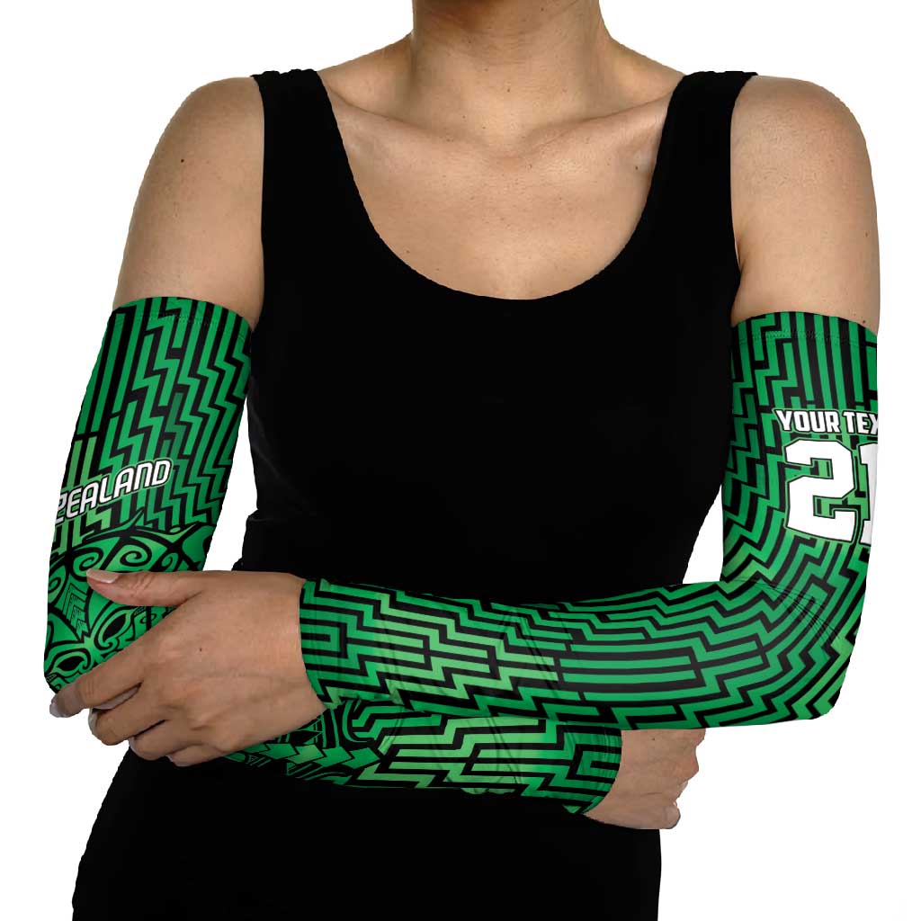 Custom Basketball New Zealand Arm Sleeves Green Maori Ta Moko Indigenous - Aussie Hoodie