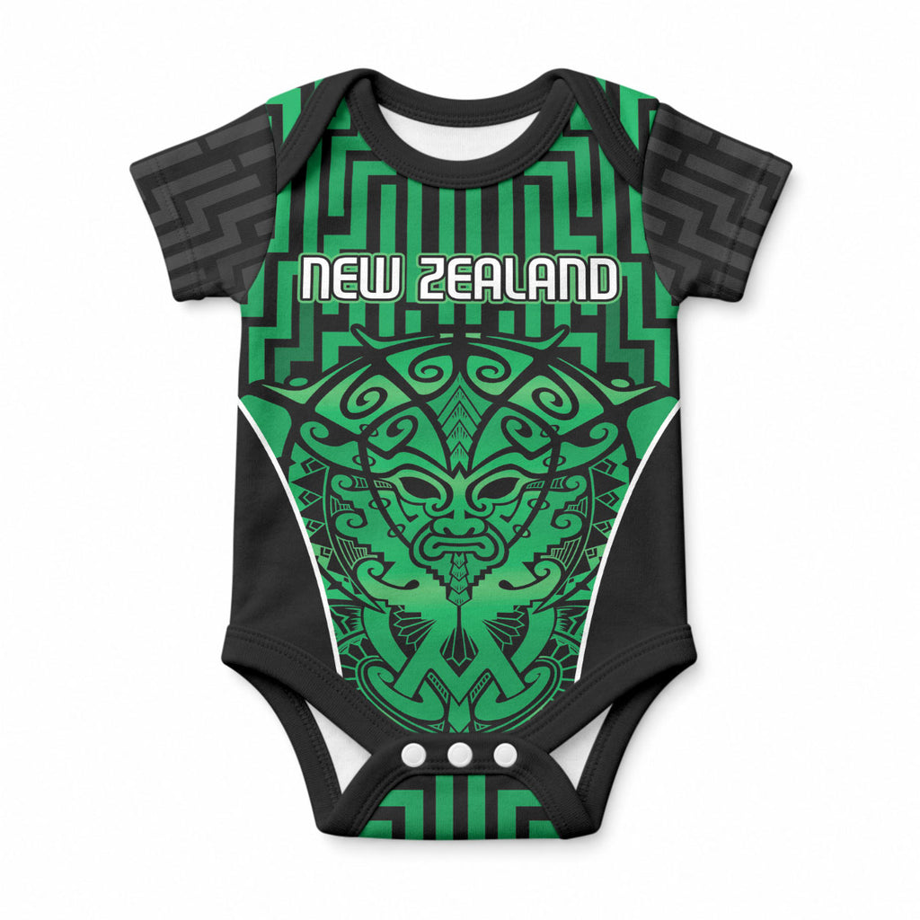 Custom Basketball New Zealand Baby Onesie Green Maori Ta Moko Indigenous