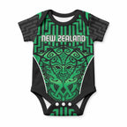 Custom Basketball New Zealand Baby Onesie Green Maori Ta Moko Indigenous