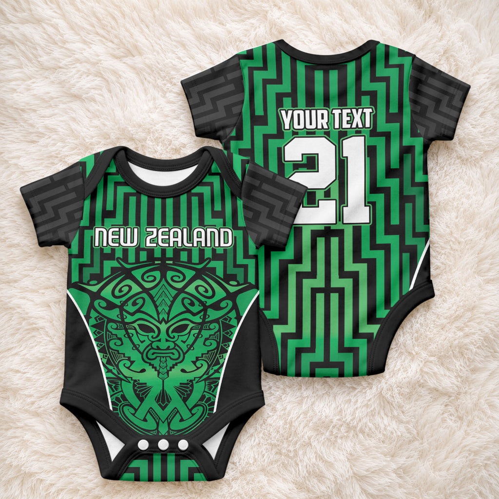 Custom Basketball New Zealand Baby Onesie Green Maori Ta Moko Indigenous