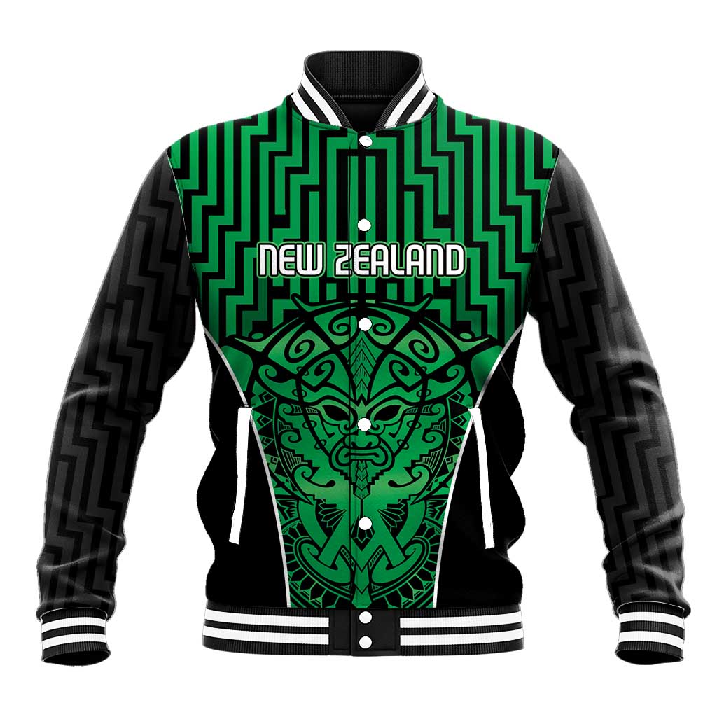 Custom Basketball New Zealand Baseball Jacket Green Maori Ta Moko Indigenous - Aussie Hoodie