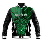 Custom Basketball New Zealand Baseball Jacket Green Maori Ta Moko Indigenous - Aussie Hoodie