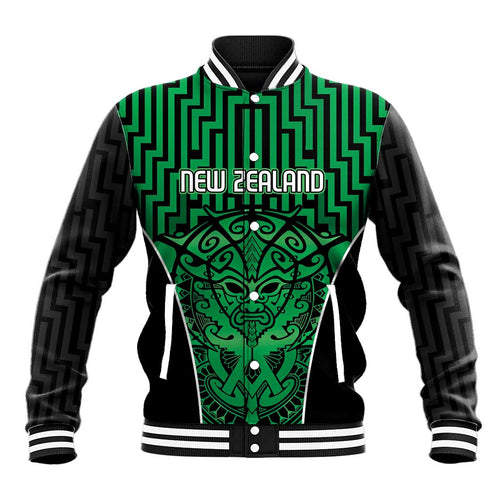 Custom Basketball New Zealand Baseball Jacket Green Maori Ta Moko Indigenous - Aussie Hoodie
