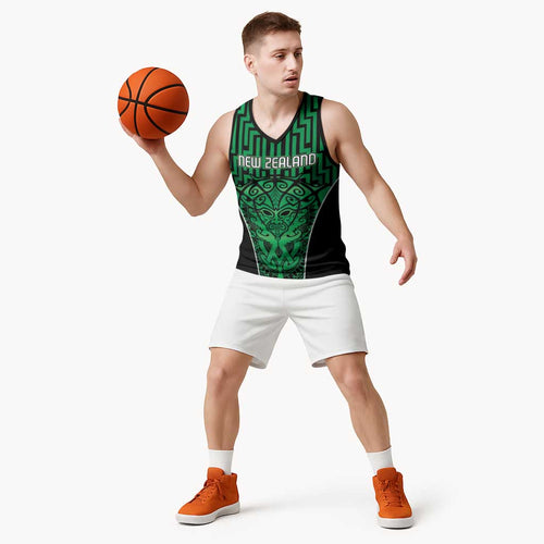 Custom Basketball New Zealand Basketball Jersey Green Maori Ta Moko Indigenous - Aussie Hoodie