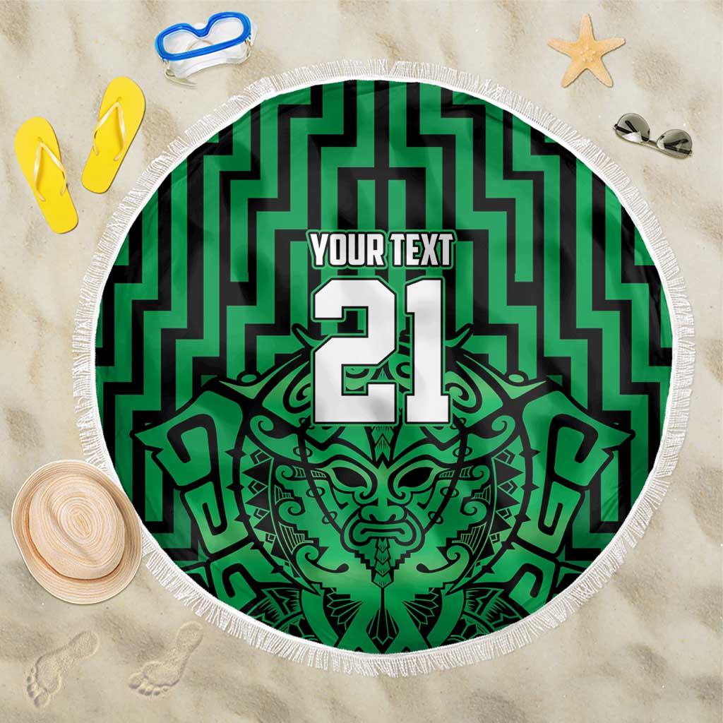 Custom Basketball New Zealand Beach Blanket Green Maori Ta Moko Indigenous - Aussie Hoodie