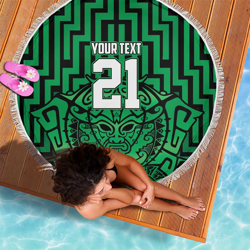 Custom Basketball New Zealand Beach Blanket Green Maori Ta Moko Indigenous - Aussie Hoodie