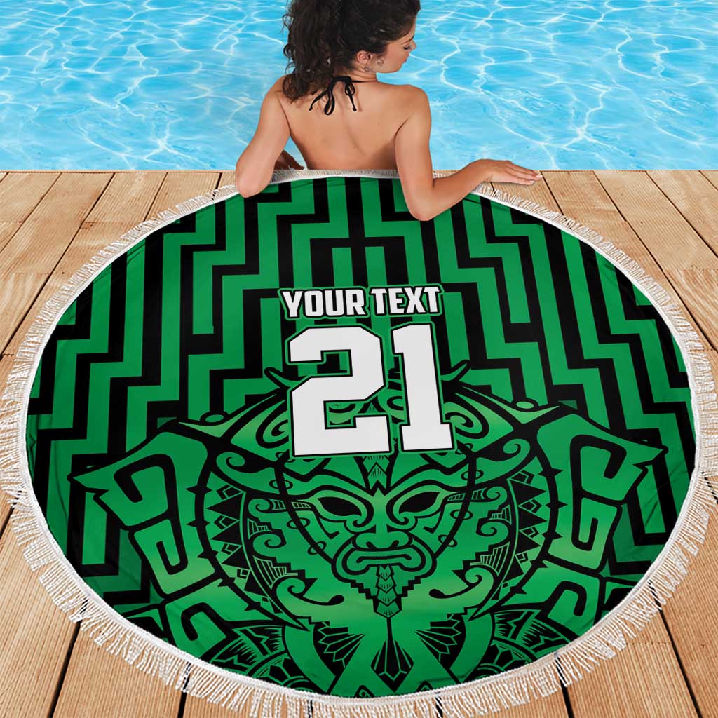 Custom Basketball New Zealand Beach Blanket Green Maori Ta Moko Indigenous - Aussie Hoodie