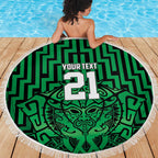 Custom Basketball New Zealand Beach Blanket Green Maori Ta Moko Indigenous - Aussie Hoodie