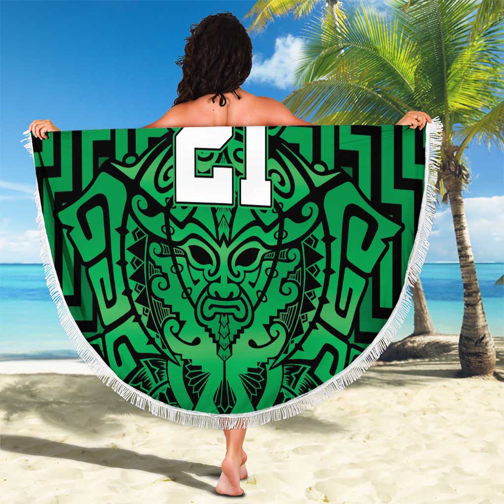 Custom Basketball New Zealand Beach Blanket Green Maori Ta Moko Indigenous - Aussie Hoodie