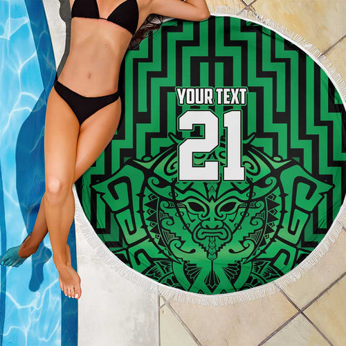Custom Basketball New Zealand Beach Blanket Green Maori Ta Moko Indigenous - Aussie Hoodie