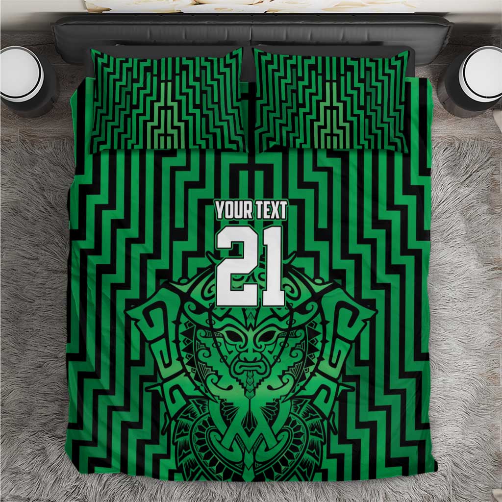 Custom Basketball New Zealand Bedding Set Green Maori Ta Moko Indigenous - Aussie Hoodie