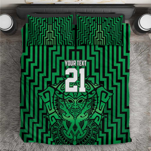 Custom Basketball New Zealand Bedding Set Green Maori Ta Moko Indigenous - Aussie Hoodie
