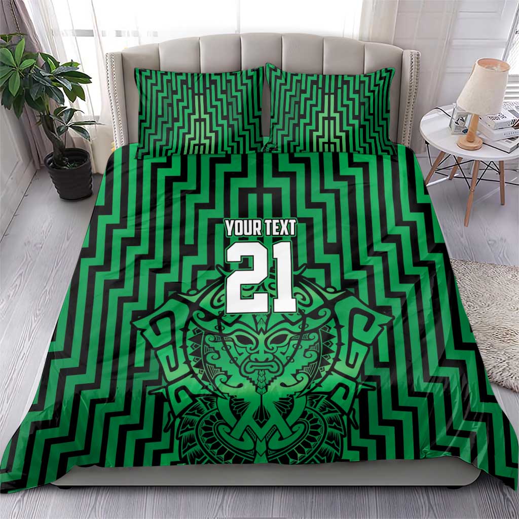 Custom Basketball New Zealand Bedding Set Green Maori Ta Moko Indigenous - Aussie Hoodie