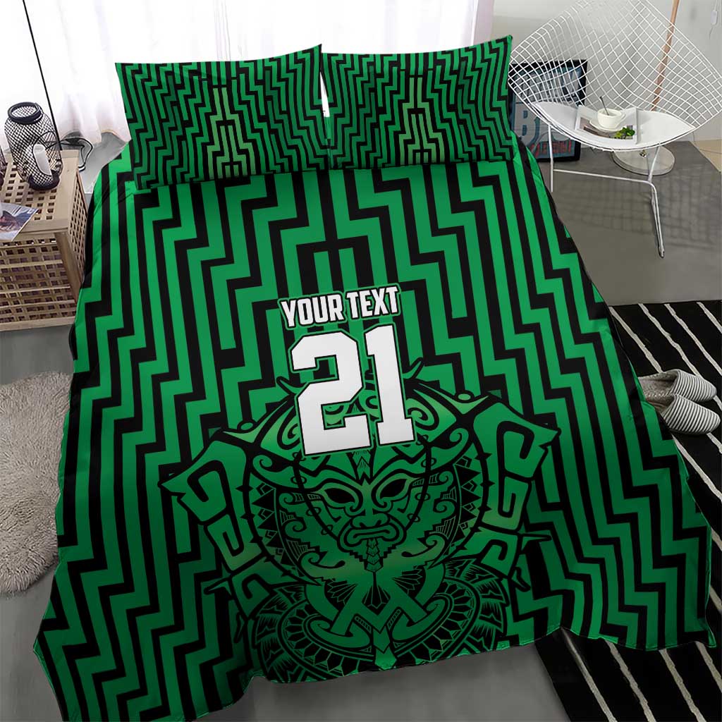 Custom Basketball New Zealand Bedding Set Green Maori Ta Moko Indigenous - Aussie Hoodie