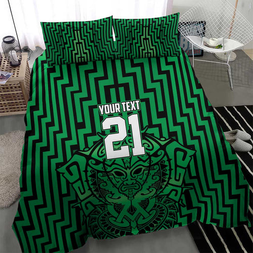 Custom Basketball New Zealand Bedding Set Green Maori Ta Moko Indigenous - Aussie Hoodie