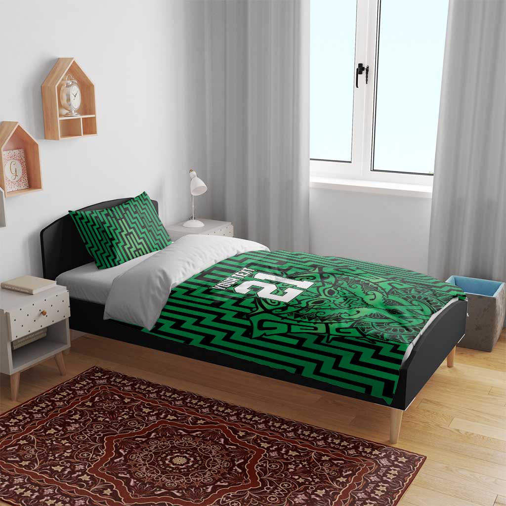 Custom Basketball New Zealand Bedding Set Green Maori Ta Moko Indigenous - Aussie Hoodie