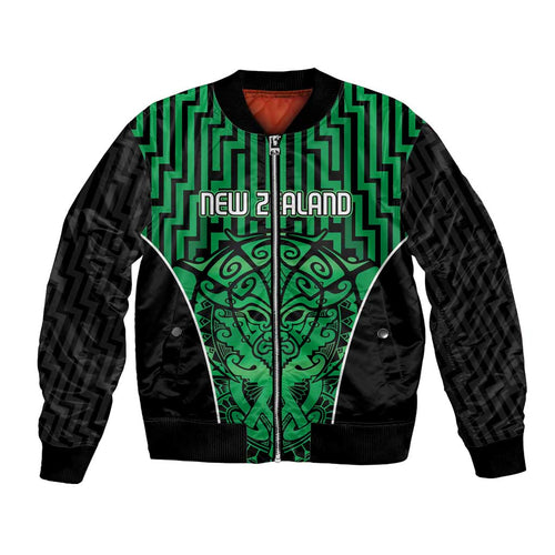 Custom Basketball New Zealand Bomber Jacket Green Maori Ta Moko Indigenous - Aussie Hoodie