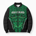 Custom Basketball New Zealand Bomber Puffer Jacket Green Maori Ta Moko Indigenous - Aussie Hoodie