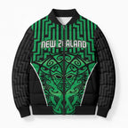 Custom Basketball New Zealand Bomber Puffer Jacket Green Maori Ta Moko Indigenous - Aussie Hoodie