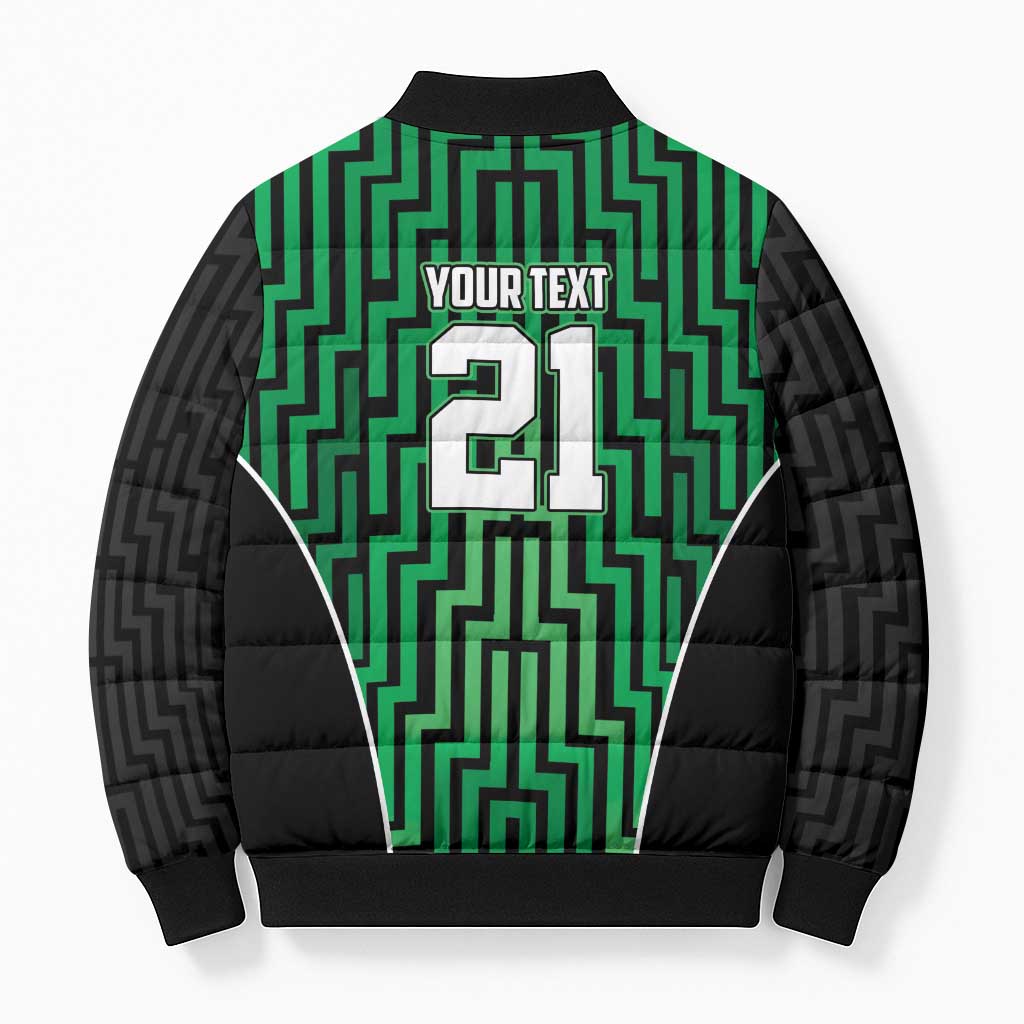 Custom Basketball New Zealand Bomber Puffer Jacket Green Maori Ta Moko Indigenous - Aussie Hoodie