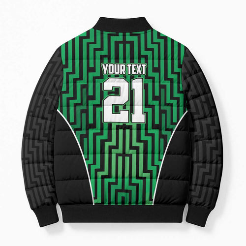 Custom Basketball New Zealand Bomber Puffer Jacket Green Maori Ta Moko Indigenous - Aussie Hoodie