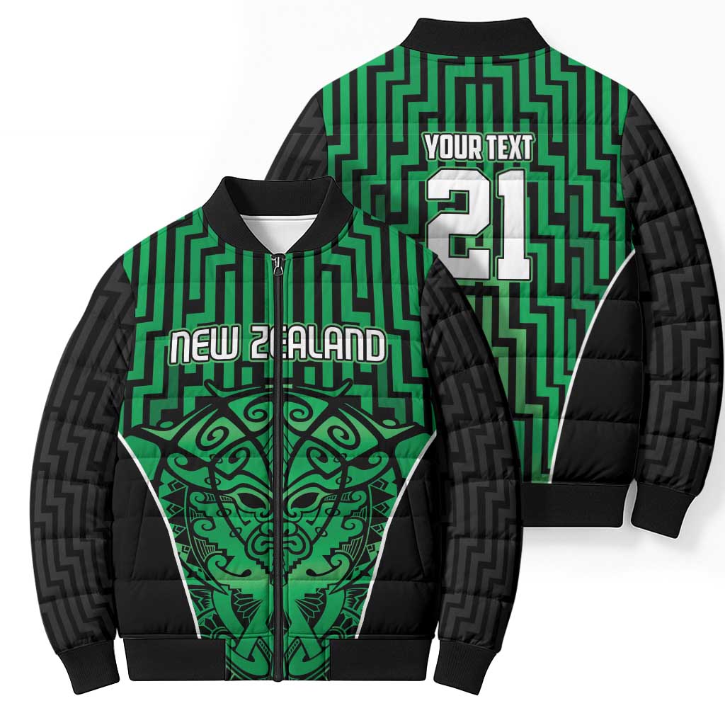 Custom Basketball New Zealand Bomber Puffer Jacket Green Maori Ta Moko Indigenous - Aussie Hoodie