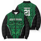 Custom Basketball New Zealand Bomber Puffer Jacket Green Maori Ta Moko Indigenous - Aussie Hoodie