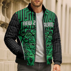 Custom Basketball New Zealand Bomber Puffer Jacket Green Maori Ta Moko Indigenous - Aussie Hoodie