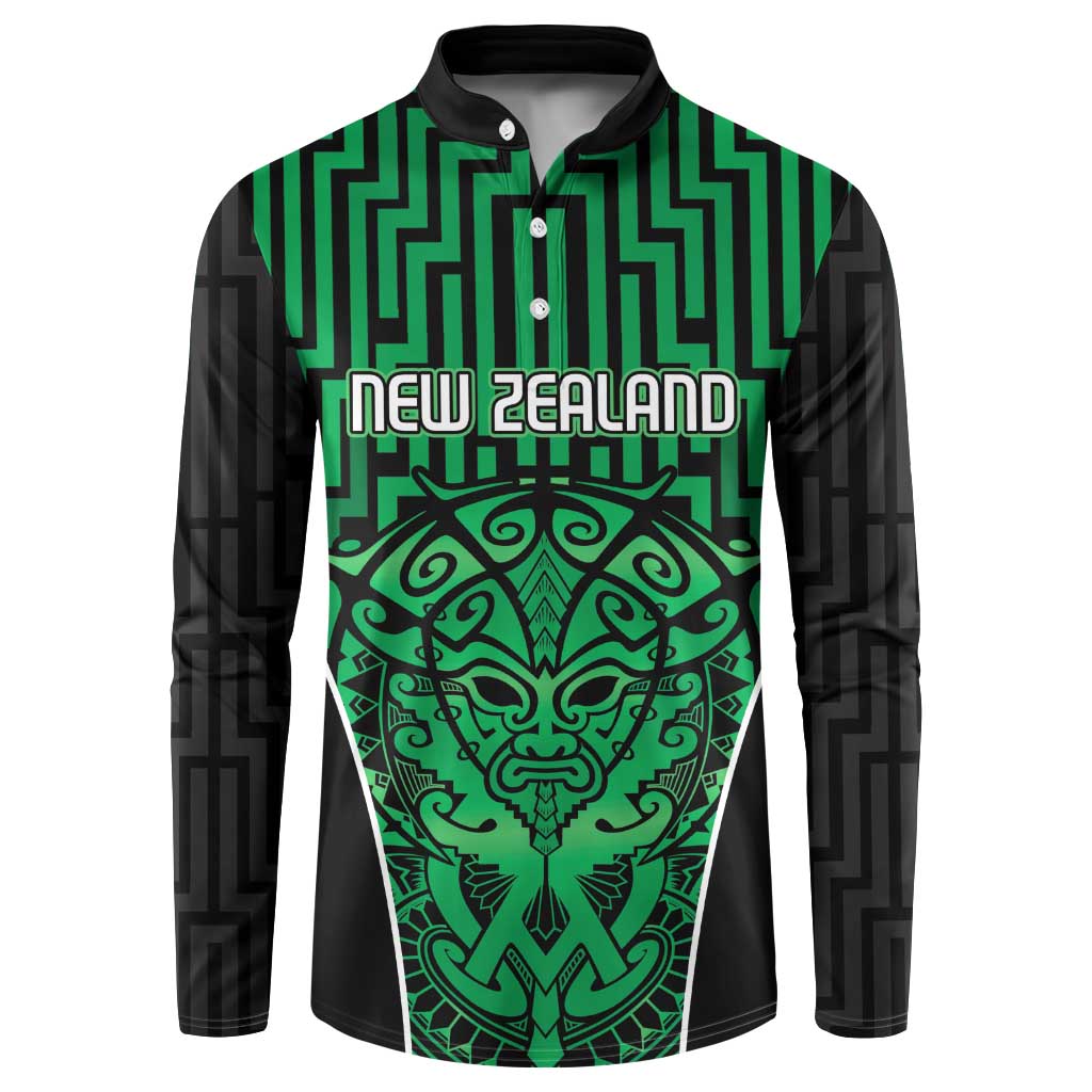 Custom Basketball New Zealand Button Sweatshirt Green Maori Ta Moko Indigenous - Aussie Hoodie