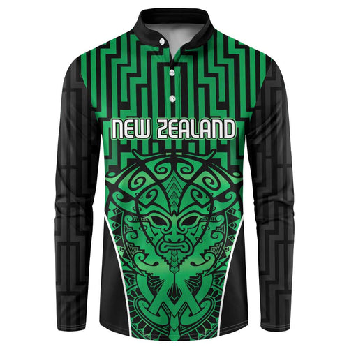 Custom Basketball New Zealand Button Sweatshirt Green Maori Ta Moko Indigenous - Aussie Hoodie