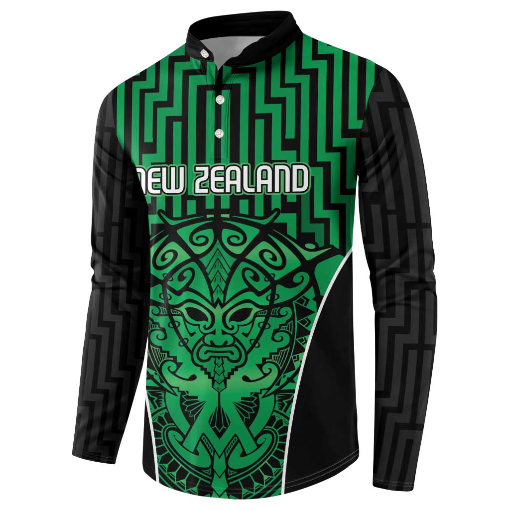 Custom Basketball New Zealand Button Sweatshirt Green Maori Ta Moko Indigenous - Aussie Hoodie