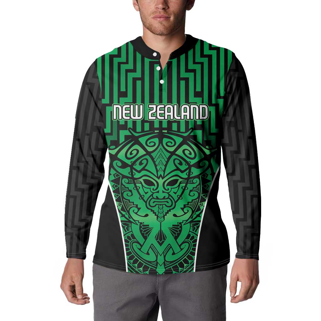 Custom Basketball New Zealand Button Sweatshirt Green Maori Ta Moko Indigenous - Aussie Hoodie