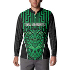 Custom Basketball New Zealand Button Sweatshirt Green Maori Ta Moko Indigenous - Aussie Hoodie