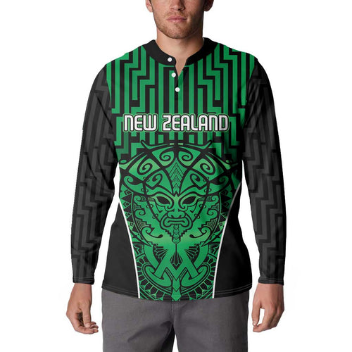 Custom Basketball New Zealand Button Sweatshirt Green Maori Ta Moko Indigenous - Aussie Hoodie