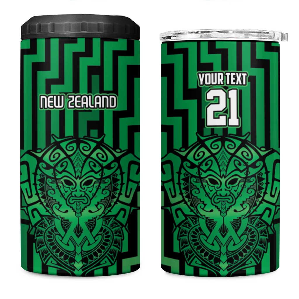 Custom Basketball New Zealand 4 in 1 Can Cooler Tumbler Green Maori Ta Moko Indigenous - Aussie Hoodie