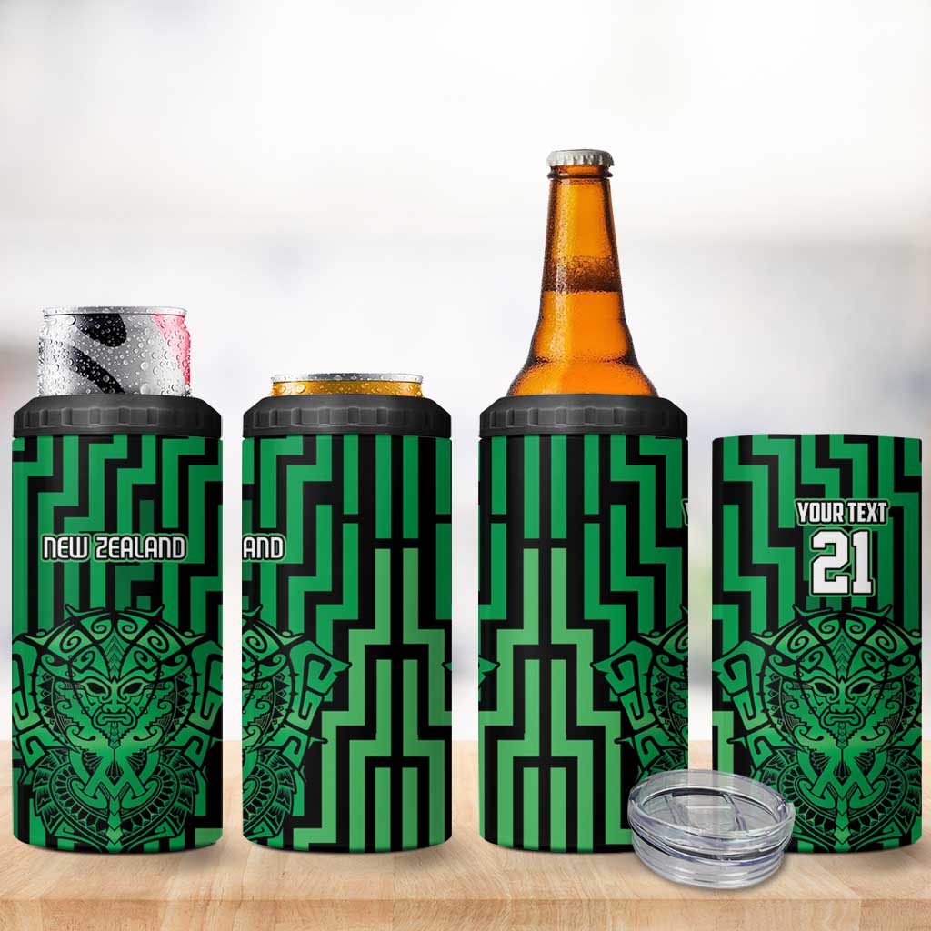 Custom Basketball New Zealand 4 in 1 Can Cooler Tumbler Green Maori Ta Moko Indigenous - Aussie Hoodie