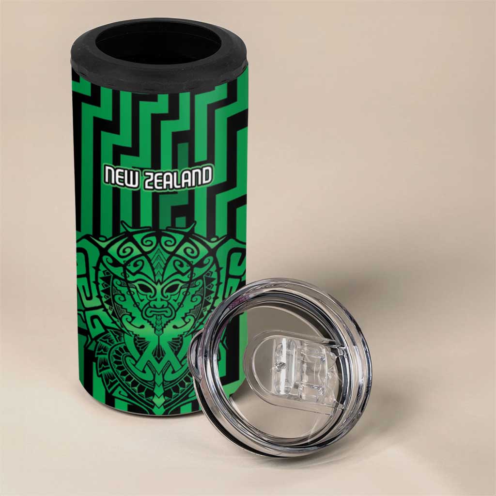 Custom Basketball New Zealand 4 in 1 Can Cooler Tumbler Green Maori Ta Moko Indigenous - Aussie Hoodie
