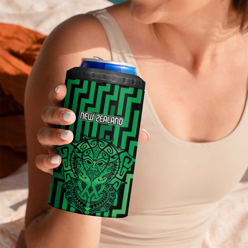 Custom Basketball New Zealand 4 in 1 Can Cooler Tumbler Green Maori Ta Moko Indigenous - Aussie Hoodie