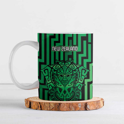 Custom Basketball New Zealand Ceramic Mug Green Maori Ta Moko Indigenous - Aussie Hoodie
