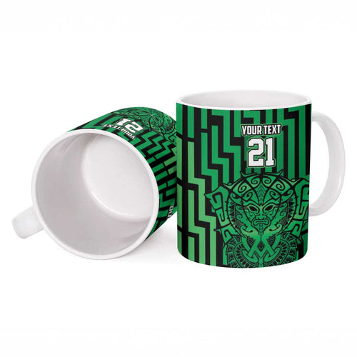 Custom Basketball New Zealand Ceramic Mug Green Maori Ta Moko Indigenous - Aussie Hoodie