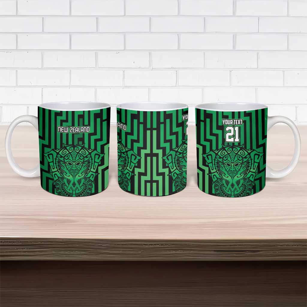 Custom Basketball New Zealand Ceramic Mug Green Maori Ta Moko Indigenous - Aussie Hoodie