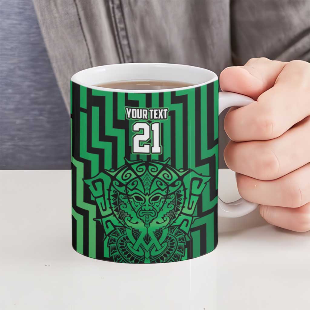 Custom Basketball New Zealand Ceramic Mug Green Maori Ta Moko Indigenous - Aussie Hoodie