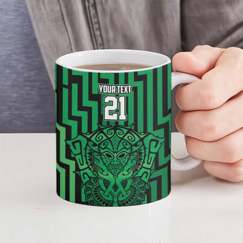 Custom Basketball New Zealand Ceramic Mug Green Maori Ta Moko Indigenous - Aussie Hoodie