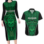 Custom Basketball New Zealand Couples Matching Long Sleeve Bodycon Dress and Hawaiian Shirt Green Maori Ta Moko Indigenous - Aussie Hoodie