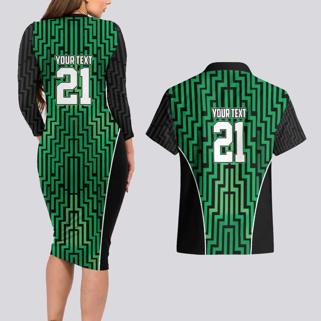 Custom Basketball New Zealand Couples Matching Long Sleeve Bodycon Dress and Hawaiian Shirt Green Maori Ta Moko Indigenous - Aussie Hoodie