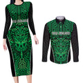 Custom Basketball New Zealand Couples Matching Long Sleeve Bodycon Dress and Long Sleeve Button Shirt Green Maori Ta Moko Indigenous - Aussie Hoodie