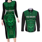 Custom Basketball New Zealand Couples Matching Long Sleeve Bodycon Dress and Long Sleeve Button Shirt Green Maori Ta Moko Indigenous - Aussie Hoodie